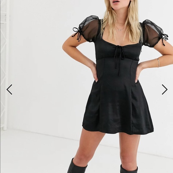 motel satin milkmaid mini dress with puff sleeves - Picture 4 of 4